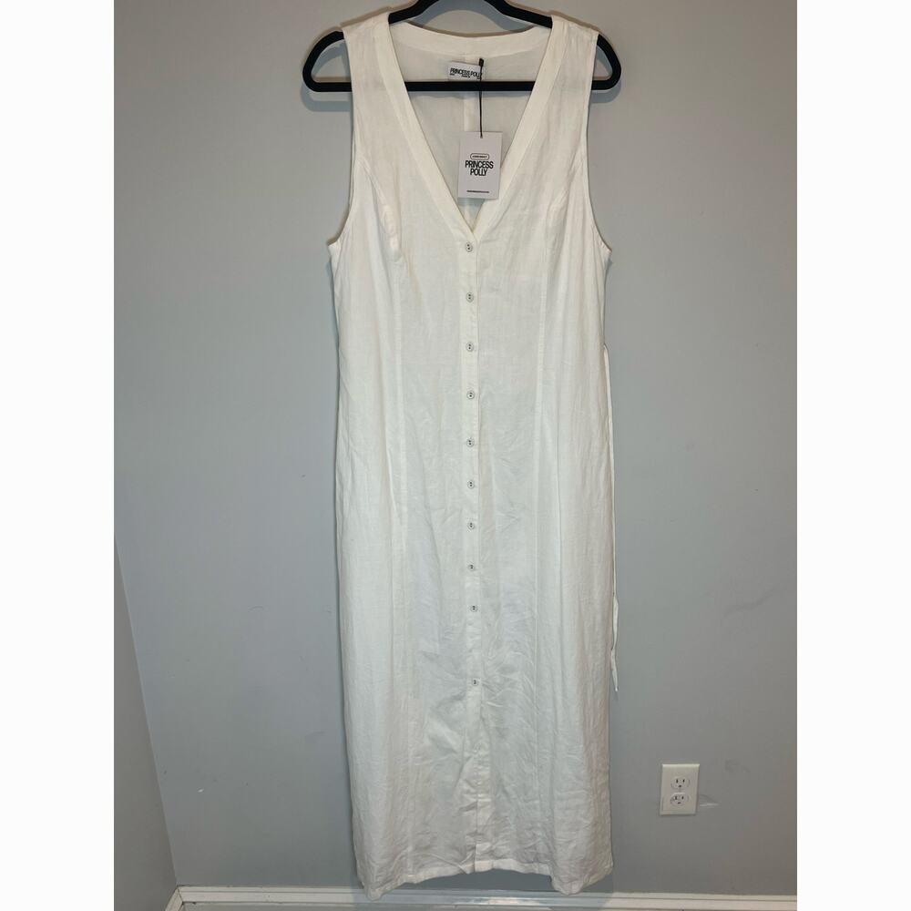 NWT Princess Polly Linen Dress Full Length Buttons Fitted Womans Size 12 - Picture 3 of 8